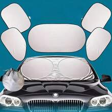 6-Piece Car Windshield Sunshade Set, Providing Sun Protection, UV Protection, Privacy, And Heat Insulation. Suitable For Cars, Trucks, Off-Road Vehicles, And SUVs. Silver Coating Protects Your Car's Interior. - Silver - View 2