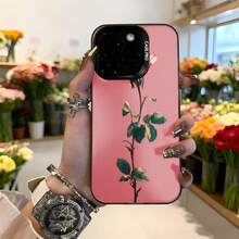 Cubierta de teléfono con diseño floral rosa con estampado de planta y hojas para mujer elegante uso diario en floristería Aplicable a los teléfonos de la serie Apple y Galaxy - Blanco - Ver 3