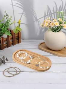 椭圆形木质首饰托盘，适用于梳妆台、浴室台面、咖啡吧、摆放开胃菜、零食；浴室台面首饰碟，家居装饰；返校必备配件