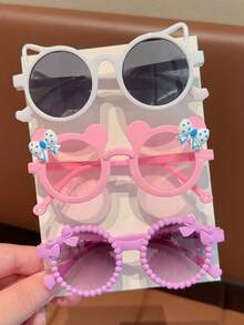 2/3/4/6件装 2025新款女童可爱珍珠蝴蝶结儿童时尚眼镜，仅卡片展示，不含运费 - 彩色 - 查看 16