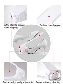 Organizador de zapatos con 10 compartimentos para armario, apiladores ajustables para un par de zapatos, estante para zapatos que ahorra espacio (50% en el espacio disponible). - Blanco - Ver 5