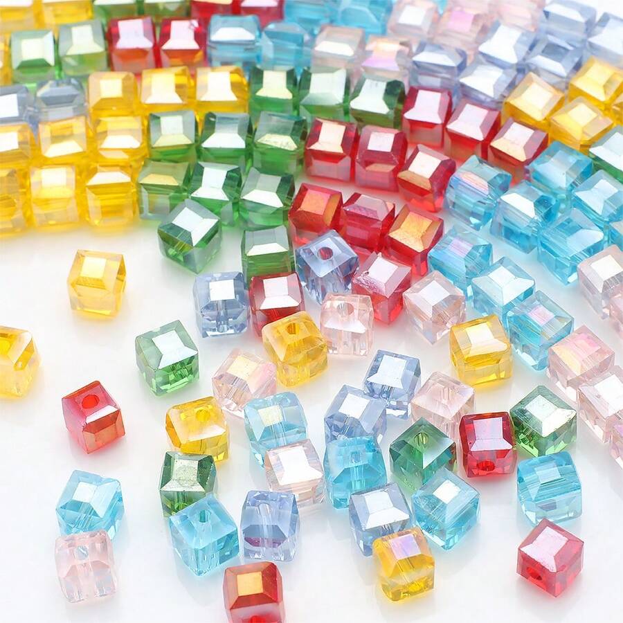 36pcs/Pack 6mm Square Glass Beads With Hole, DIY Jewelry Making, Suitable For Phone Chains, Keychains, Car Accessories, Wind Chimes, Bags, Shoes, Clothing Decorations