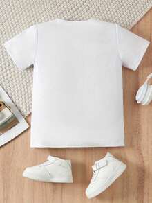 [mi pony] camiseta de verano para niñas - patrón estampado de dibujos animados suaves y encantadores - suéter estampado de cuello redondo, con tela de poliéster suave, adecuada para niñas en verano, envío de almacenes locales, ropa de verano para niñas de estilo dibujos animados, adecuada para ocasiones diarias, fiestas, al aire  turísticas. - Blanco - Ver 3