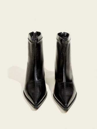 Fall/Winter Women's Black Ankle Boots And Short Boots, Chunky Heel Block Heel 5cm High Heel Slim Boots, Comfortable Chelsea Pointed Toe Boots, Fashion 2025