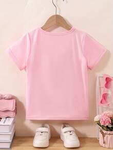 Girls' K-Pop Demon Style My Little Soda Pop Graphic T-Shirt - Cute Cartoon Print Short Sleeve Tee With Heart & Soda Can Design, Breathable Polyester Top For 3-10 Years