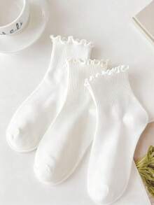 1双/3双/6双日式翻边踝袜，可爱清新荷叶边女袜