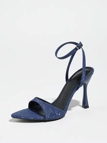 女士春夏性感蛇纹柔软舒适合成革绑带交叉搭扣闭趾细高跟凉鞋，时尚百搭尖头高跟鞋，适合夜店、派对、街头、舞台表演、约会、户外旅行，也适合情人节、母亲节、妇女节、万圣节等场合。 - 藏蓝色 - 查看 5