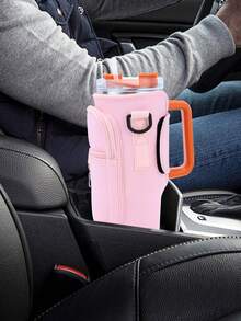 1pc Water Bottle Carrier Sleeve With Phone Pouch, Fits /Maggie 40oz (1134ml) Water Bottle, With Handle And Adjustable Shoulder Strap, Accessory For Tumblers, Suitable For Travel, Camping, Outdoor, Office, School, Valentine's Day Gift - Multicolor - View 8