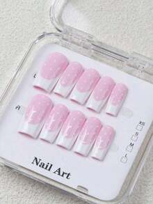 10 Pieces/Set Of Square Pink And White Gradient Full Coverage Handmade Nail Art Set, Three-Dimensional Pink Flower Embellishment Is Eye-Catching, Sweet And Exquisite, Easy To Create A Fairy Manicure, Add A Atmosphere To Fingertips, Ingenuity, Show Bold Fashion. Parties, Dancing, And Everyday Wear. It Is A Great Women And Girls. - Hồng - Xem 4