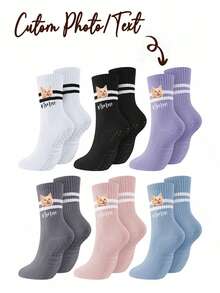 Custom Women's Striped Yoga & Sports Socks, Spring/Summer Silicone Non-Slip Fitness Indoor Sports Mid-Calf Socks, Autumn - Multicolor - View 6