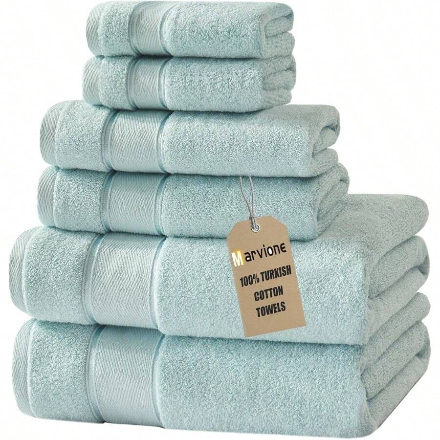 Bath Towels Set 6 Piece 100 Turkish Cotton Highly Absorbent And Soft Towels For Bathroom 2 Bath Towels 2 Hand Towels 2 Washcloths In Light Blue Perfect For Home Bathroom Use Ideal For Quick Drying And Everyday Comfort - Lightblue - 查看 1