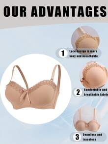 3pcs/Set Simple Design Women Underwire Lingerie Bras With Lace Trim - Non-Slip Adjustable Straps & Non-Removable Padded Cups For Everyday & Special Occasions, Sexy Lace French Romantic Lingerie Brassiere - 彩色 - 查看 9