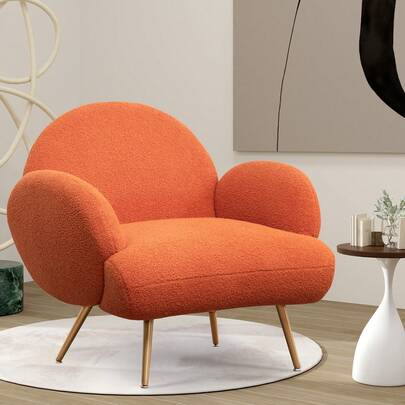 Single Leisure Chair, Sherpa Accent Chair,Ergonomically Designed, Quick Installation, Cute Fluffy Fabric Tufted Teddy Bear Modern Side Armchair, Metal Legs, For Living Room,Bedroom Reading Chair Cozy Living Room Chair