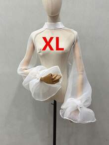 1 件白色欧根纱夸张新娘披肩带袖装饰，婚纱配饰