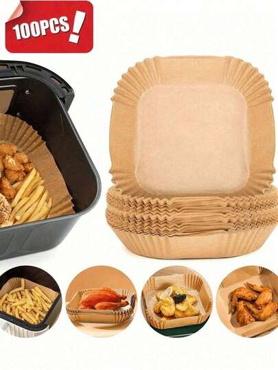 100pcs Air Fryer Parchment Paper Liners, Paper Air Fryer Basket Liners, Suitable For Homemade Desserts, Family Gatherings, Party Events, Kitchen Baking, Baking Trays, Oven Accessories, Baking Tools, Kitchen Gadgets, Back To School Kitchen Supplies
