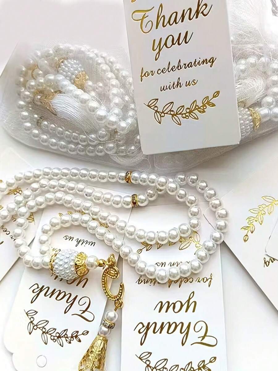 9pcs 99 Beads Glass Faux Pearl Handmade Rosary - Ideal Gift For Eid, New Year, Wedding, Christening, Birthday Party And Holiday Events - Includes 3 Rosary Strings, 3 Cards And 3 Fragrance Sachets - Multicolor - View 1