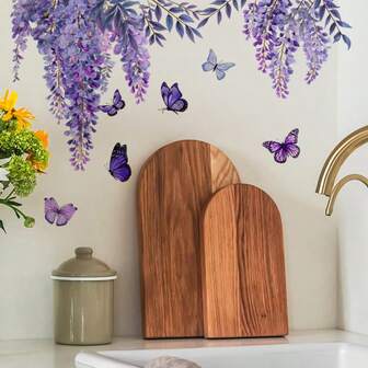 Wisteria Vine Wall Decals With Butterflies - Self-Adhesive PVC Floral Wall Transfer Paper For Home Decor, Removable Flower Window Clings For Bedroom And Living Room