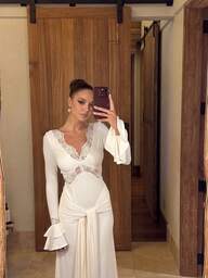 Women's Sexy Deep V-Neck Long Sleeve Fitted Lace Maxi Dress - Perfect For Date Night, Cocktail Party And Evening Events