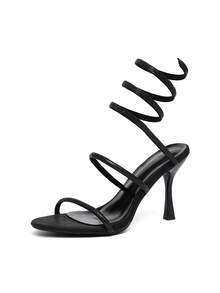 Sandales à talons hauts sexy et magnifiques en forme de serpent, convenant pour la boîte de nuit, les fêtes, les défilés, les tenues de printemps et d'été - Noir - Voir 2