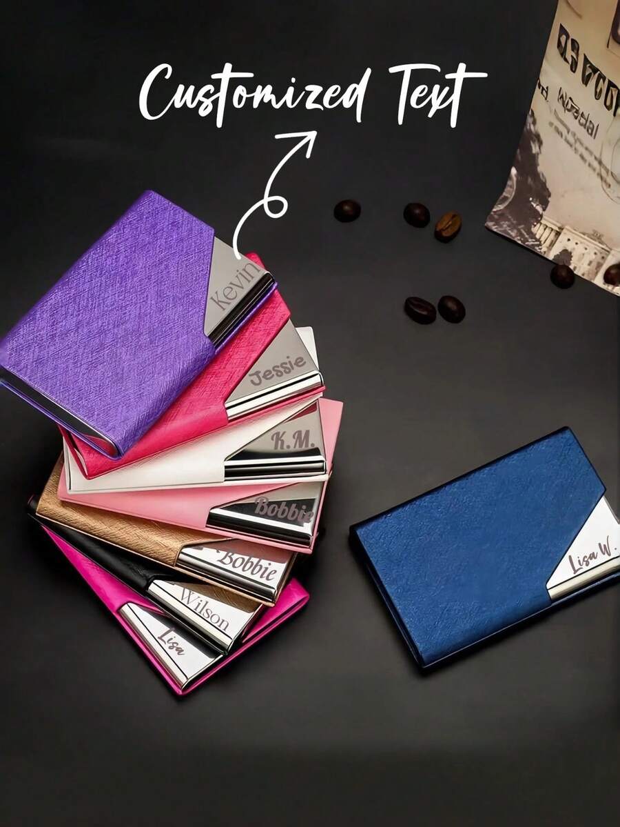 Colorful Business Card Holder With Metallic Finish - Customizable Engraving For Names Or Text - Stylish And Functional Card Case For Professionals - Perfect For Networking Events, Conferences, And Business Meetings - Unique Gift Idea For Colleagues, Graduates, Or Entrepreneurs - Enhance Your Professional Image With A Personalized Touch