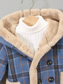 小男孩休闲格子连帽羊毛外套，时尚可爱，秋冬