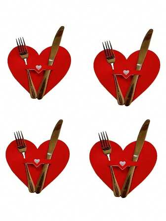 8 pezzi/4 pezzi Set di posate a forma di cuore per San Valentino, set di coltello e forchetta in feltro rosso a forma di cuore, decorazione per la tavola, adatto per matrimoni, San Valentino, feste di proposta, feste di compleanno e raduni, decorazione romantica per la tavola