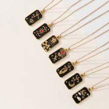1pc Stainless Steel Rectangle Tarot Card Black Pendant Necklace, Suitable For Men, Ideal Gift - Yellow - View 1