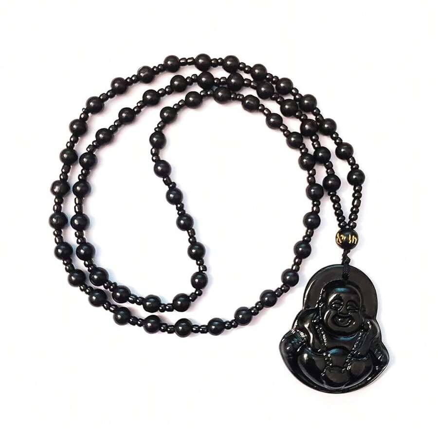 FORUBUS Green Jade Buddha Circle Red String Pendant Necklace - Chinese Traditional Amulet For Luck And Protection,Bblackbuddhabeads - Bblackbuddhabeads - 查看 1