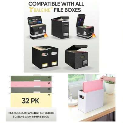 32PK Hanging File Folders, Letter Size Hanging Folders With 1/5 - Cut Tabs Filing Cabinets, File Boxes 32PK, Letter Size