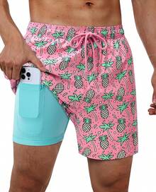 Bañador de hombre con entretela de compresión, pantalón corto de baño forrado para hombres - Piña rosa - Ver 11