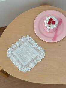 Bộ 1/2/6 đế lót ly ren sáng tạo, họa tiết chấm bi jacquard trắng, đế lót ly trang trí hốc tường. - trắng - Xem 8