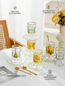 1 Bộ 6 cốc cà phê thủy tinh trong suốt thanh lịch có tay cầm chắc chắn - Thích hợp để trong tủ lạnh, đựng đồ uống nóng và lạnh, hoàn hảo cho Cappuccino, trà, Espresso, rượu vang - Thích hợp cho các ngày lễ và sử dụng hàng ngày - Nhiều màu - Xem 5