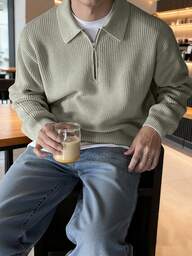 남성용 캐주얼 지퍼업 니트 스웨터 칼라 포함, 가을/겨울용 다용도