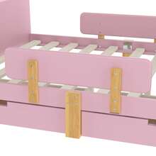 FULL SIZE TODDLER BED WITH STORAGE DRAWERS, SOLID WOOD TODDLER BED FRAME WITH BED GUARDRAIL, SMALL SHELF & HOOKS, NO BOX SPRING NEEDED, PINK - 粉色 - 查看 9