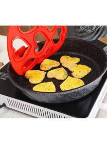 1pc/3pcs Heat-Resistant Silicone 7-Hole Egg Cooker, Pancake Mold, Pancake With Kitchen Utensils, Egg Baking Mold, Round & Star Shaped Silicone Egg Cooker, Kitchen DIY Handle Double Ear Egg Mold, Breakfast Pancake & Poached Egg Mold - Multicolor - View 6