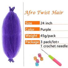 Springy Afro Twist Hair 24 Inch 3 Packs Purple Color Pre Fluffed Marley Twist Braiding Hair For ,Purple - Purple - View 3