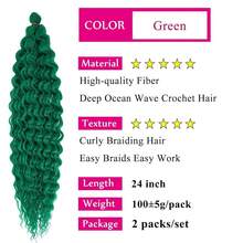 Water Deep Wave Wavy Braiding Hair Green Curly Ocean Wave Crochet Hair 24 Inch 2 Packs Green Boho Hair For Braiding  Soft Curls For Boho Braids Extensions,GreenBohoHair - GreenBohoHair - 查看 3