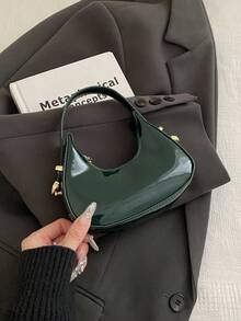 Mini sac à main mignon en laque miroir brillant pour femmes, sac fourre-tout léger de haute qualité et - Vert - Voir 5