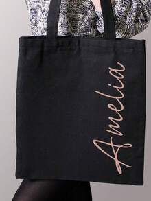 1pc Customized Name Canvas Tote Bag, Personalized Handbag, Can Customize Name Or Text, Foldable, Large Capacity Lightweight, Fashion Versatile, Women's Bookbag/College Backpack, Ideal Gift For Women, Career Starters, Office Ladies, Girlfriends, Pink Girls, Suitable For Graduation, Wedding And Other Occasions ,Forever Love - Multicolor - View 4