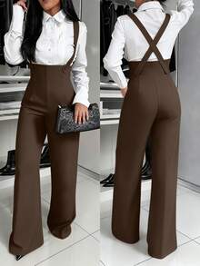 女士优雅纯色无袖阔腿连体裤，适合日常通勤