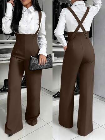 Mono elegante de pierna ancha sin mangas de unicolor para uso diario