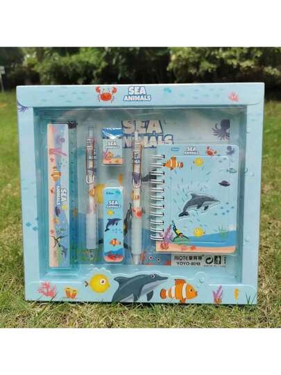 Juego de papelería de dibujos animados, lápiz, borrador, regla, estudiante, escuela, aprendizaje, papelería, juguetes para niños, regalo