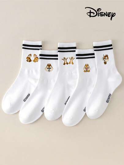 Disney 1/5/10 par damstrumpor med Chip 'n' Dale-motiv, mitten av vaden, ekorre- och tecknade strumpor, vita, mjuka och elastiska strumpor, retro-sportstil, damstrumpor, påsk-/sommar-/damstrumpor/vita strumpor, svarta, dubbelrandiga, långa strumpor, semesterbegränsade, söta tecknade roliga mitten av vaden-strumpor, enkla, mångsidiga presentstrumpor, flickiga, student- och sportstrumpor. Pride-månaden, arbetarnas dag, barnens dag
