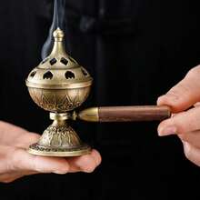 Mini Lotus Räucherstäbchenhalter aus Legierung, Sandelholz Dreifuß Ofen mit Cut-Out Mustern, Teezeremonie Heimdekoration - Verschiedenfarbig - Übersicht 5