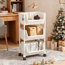 Plastic Rolling Utility Cart With Handle, Multi-Functional Storage Cart, Home Christmas Decoration, Kitchen Accessory, Wheeled Movable Storage Organizer, Office, Living Room, Kitchen, Practical Shelf. - trắng - Xem 7