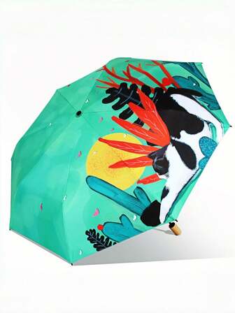 1 pieza Paraguas plegable compacto y portátil con revestimiento de vinilo, resistente al viento y la lluvia, para todo el año, con diseño de gato blanco y negro, ideal como regalo de San Valentín, Navidad, para camping, escuela o playa. Diámetro aproximado de 98 cm.