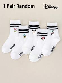 Disney Bộ 5 đôi tất giữ ấm chân in hình nhân vật hoạt hình, gồm Stitch và Daisy Duck, màu trắng với hai sọc. - Nhiều màu - Xem 13