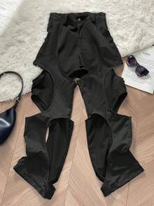 Pantalones cargo de dos tonos con recortes de estilo rave - Negro - Ver 8