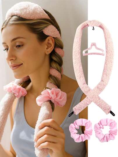 4pcs Extra-Long Fuzzy Heatless Hair Curler With Elastic Bands - No Heat, Large Wave Curls For Women's Hair Care, Hair Care Accessories For Normal Hair Types, Hair Care Accessories | Stylish Hair Accessories