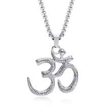 Stainless Steel Om Necklace For Men Women, Gold Plated/Silver/Black Yoga Charm Pendant Necklaces Aum Om Ohm Sanskrit Sym.Bol Hindu Meditation Chain Necklace,Mens Womens Jewelry Gifts,Silver - 銀色 - 查看 1
